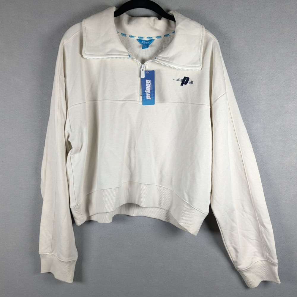 Prince Womens XXL Sweatshirt Cream Quarter Zip Pickleball Sporty Athleisure Plus